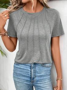SHEIN Frenchy Đường may Chi tiết Tay Raglan Áo thun - Màu Xám nhạt - Xem 3