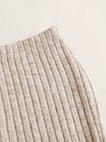 SHEIN EZwear Solid Tube Top & Flare Leg Pants - Apricot - View 3