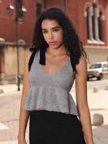 SHEIN Unity Strick Top mit Knoten auf Schulter und Rüschenbesatz - Grau - Übersicht 6