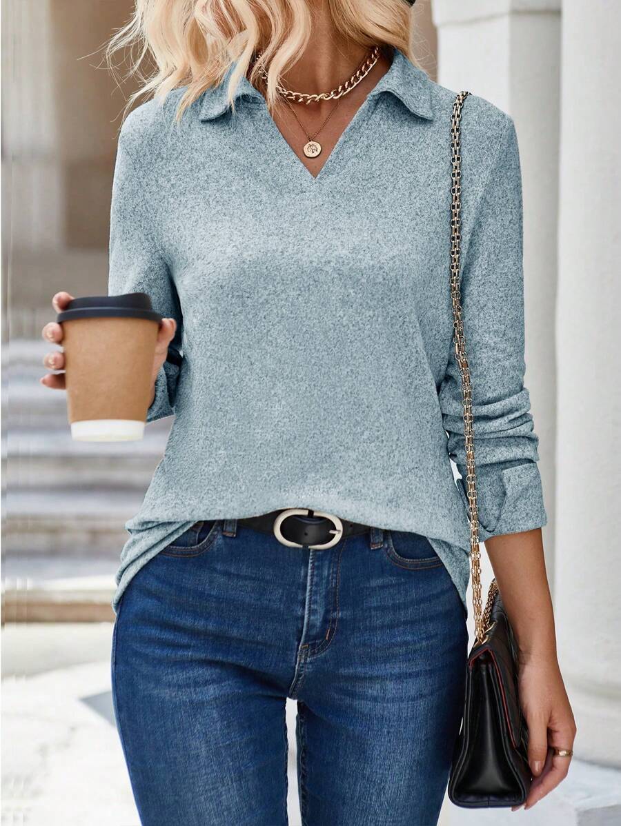 Shein Lune Solid Ribbed Knit Tee Shein Usa