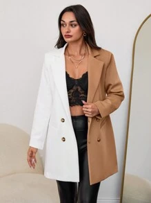 EURMUSE Notched Lapel Double-breasted Blazer - Multicolor - View 3