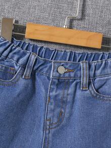 SHEIN Young Boy Ripped Frayed Straight Leg Jeans - Medium Wash - View 3