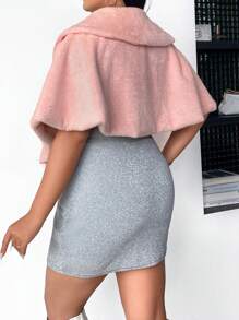 SHEIN Clasi Plus Statement Collar Batwing Sleeve Fuzzy Coat Thermal - Baby Pink - View 3