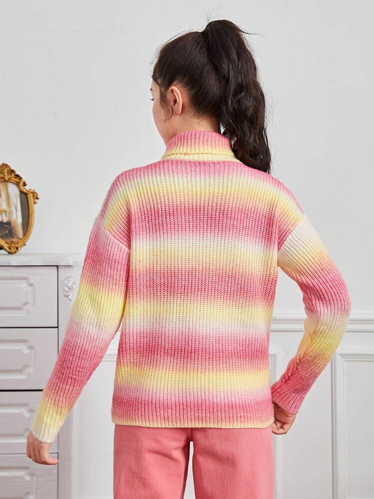 Teen Girl Ombre Turtleneck Drop Shoulder Sweater