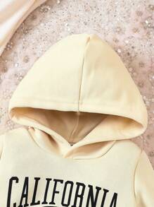 Baby Girl Letter Graphic Cami Top & Sweatpants & Hoodie - Apricot - View 5