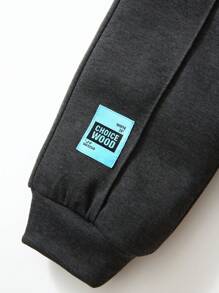 SHEIN Young Boy Letter Patched Drawstring Waist Sweatpants - Black - View 4