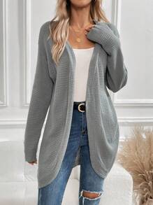 SHEIN LUNE Solid Drop Shoulder Duster Cardigan - Grey - View 3