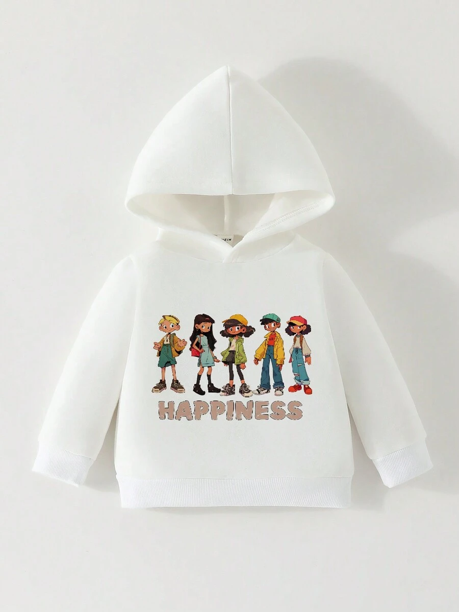 SHEIN 男嬰人物和字母圖案連帽衫