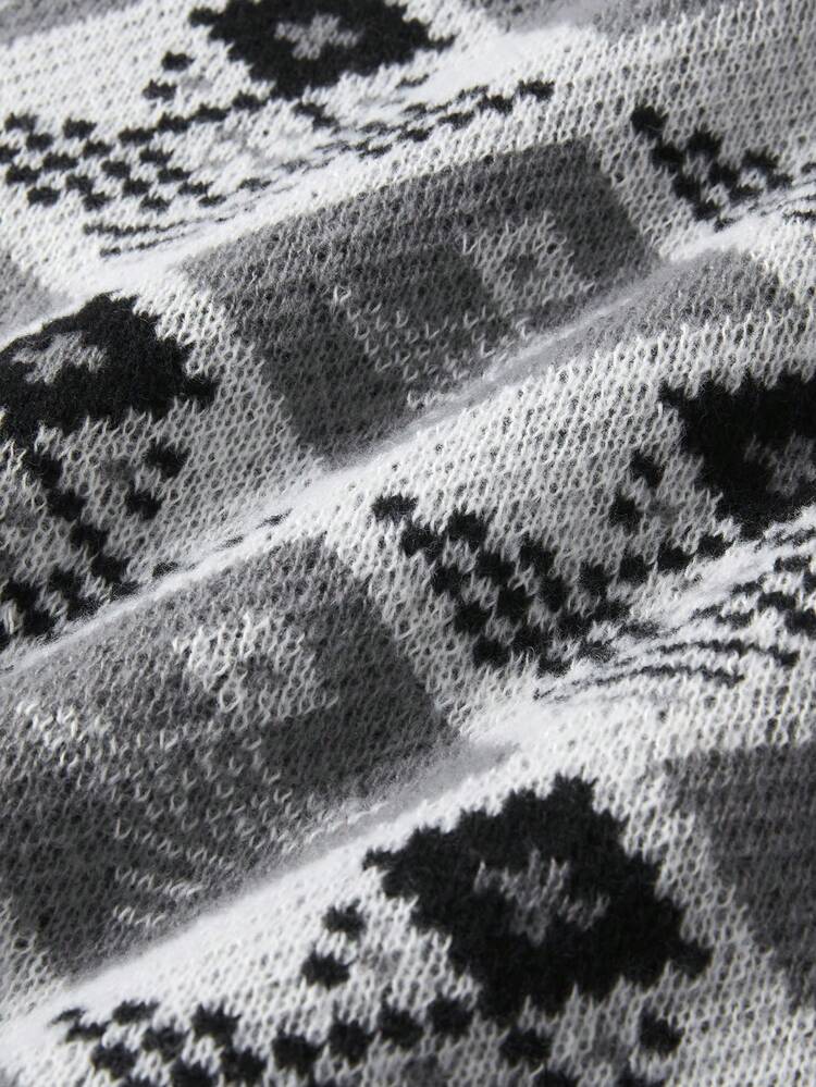 Men's Geometric Pattern Full Print Hooded Sweater