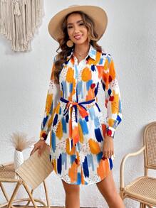 SHEIN VCAY In Bàn chải Thắt lưng Váy sơ mi - Nhiều màu - Xem 4