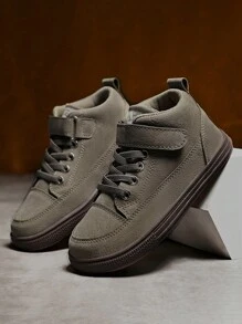 校園時尚舒服的柔軟的PU皮革孩子們的運動鞋 - 灰色 - 查看 4