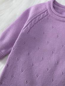 SHEIN Baby Girl Raglan Sleeve Button Detail Sweater Jumpsuit - Mauve Purple - View 3