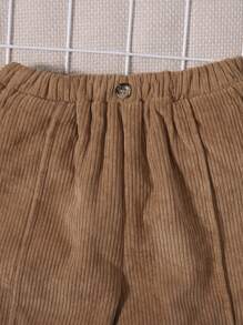 SHEIN Young Boy Slant Pocket Thermal Lined Corduroy Pants - Khaki - View 6