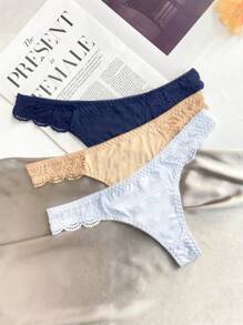 3pack Contrast Lace Thong Set - Multicolor - View 3