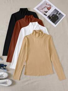 INAWLY 4 piezas Camiseta unicolor cuello alzado