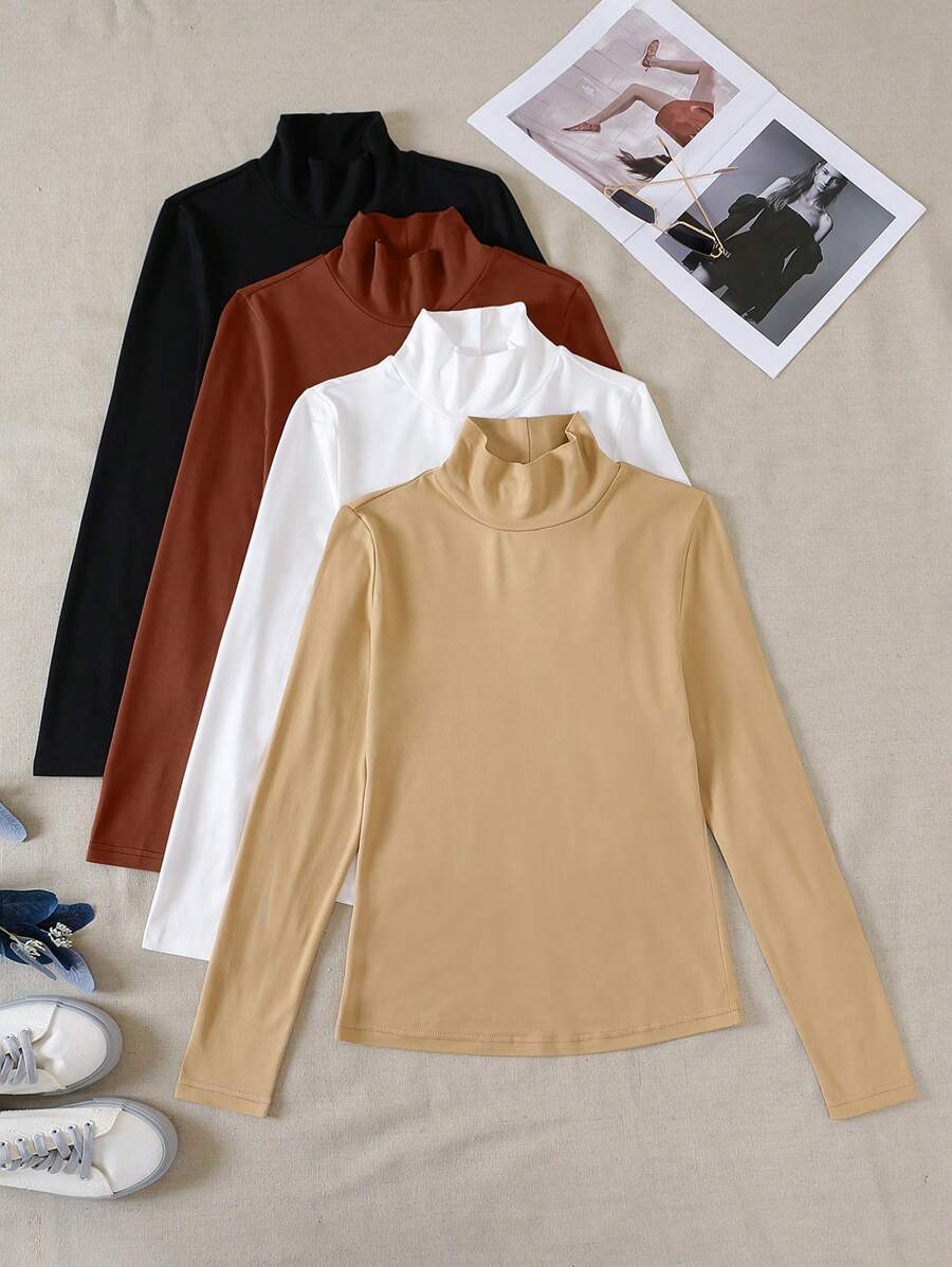 INAWLY 4 piezas Camiseta unicolor cuello alzado