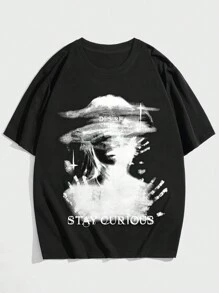 ROMWE MEN Grunge Punk Men Slogan & Figure Graphic Tee, School