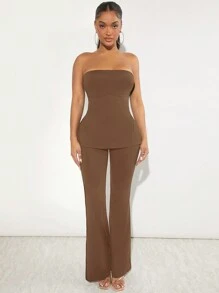 Radiana Solid Tube Top & Flare Leg Pants
