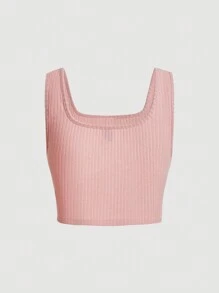 SHEIN MOD Appliques Detail Ribbed Knit Tank Top - Pink - View 2