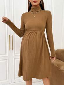 SHEIN 孕婦高領條紋針織洋裝