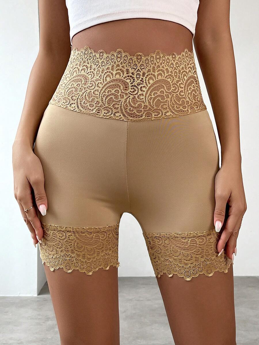 Firerie 蕾絲拼接寬腰帶騎行褲 - 卡其色 - 查看 1