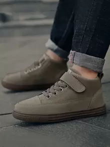 校園時尚舒服的柔軟的PU皮革孩子們的運動鞋 - 灰色 - 查看 5