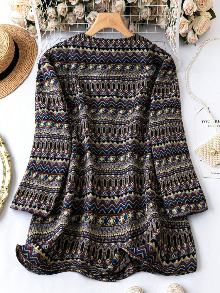 Plus Allover Print Open Front Overcoat