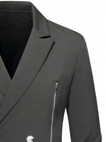 Manfinity Mode 男士1入組拉鏈細節雙排釦西裝外套&1入組西裝褲套裝 - 深灰色 - 查看 4