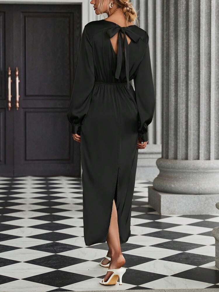 Cut Out Front Lantern Sleeve Dress