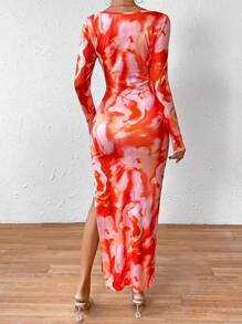 Breezaya 扎染鸡心领褶皱开衩连衣裙 超长度假海滩装 女款 - 彩色 - 查看 2