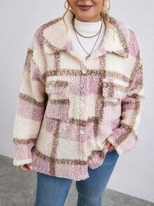 Calvaya 秋冬季大码格子毛绒休闲夹克 - 彩色 - 查看 3