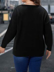 EMERY ROSE 大碼花卉圖案落肩袖套頭毛衣 - 黑色 - 查看 2