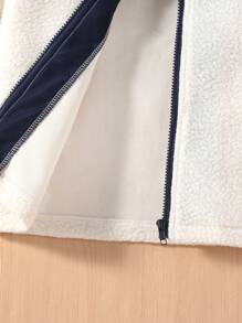 Young Boy Zip Up Contrast Binding Patched Pocket Teddy Coat - White - View 3