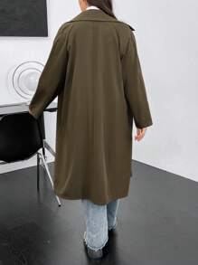 Flirla 大碼西裝領雙排釦風衣外套 - 卡其色 - 查看 2