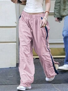 GILIPUR 女士宽松撞色松紧腰运动休闲裤街头风秋季服装复古服装外出服装