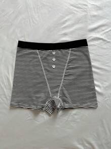Striped Button Front Boyshorts - Black and White - View 4