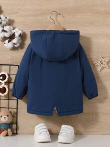 SHEIN 嬰兒男孩字母圖形蓋袋袖口毛絨內裡連帽外套 - 彩色 - 查看 2