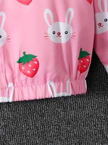 SHEIN Young Girl Cartoon Graphic Zip Up Hooded Jacket & Bag - Pink - View 3