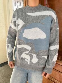 Claim Dot Loose Fit Men's Graphic Printed Drop Shoulder Sweater - Grey - View 7