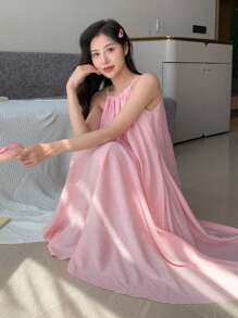 DAZY Solid Cami Night Dress Summer Pajama, Moo Moo Sleep Dress - Pink - View 5