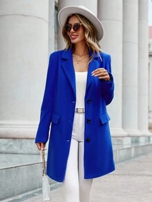 SHEIN Clasi Lapel Neck Flap Detail Overcoat - Blue - View 5