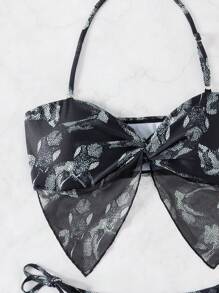 Swim EVENT 夏季海灘蛇紋領口比基尼套裝，附海灘裙 - 彩色 - 查看 5