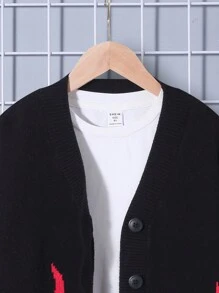 SHEIN Framsida Knappar Eld Enkel Tween Boys Cardigans - Svart - Visa 3