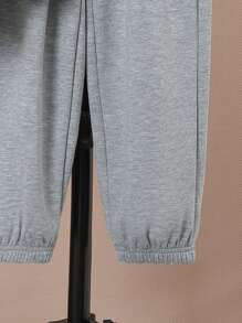 SHEIN Tween Boy Letter Graphic Thermal Lined Hooded Jacket & Sweatpants - Multicolor - View 7