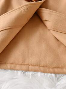 SHEIN 女小童前蝴蝶結雙排釦花呢外套和帽 - 卡其色 - 查看 7