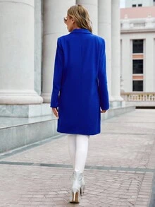 SHEIN Clasi Lapel Neck Flap Detail Overcoat - Blue - View 2