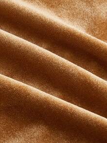 SHEIN MOD Solid Bow Front Lantern Sleeve Velvet Bodycon Dress - Brown - View 3