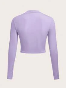 SHEIN BASICS Solid Mock Neck Crop Tee - Dusty Purple - View 2