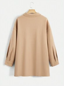 SHEIN EZwear Plus Flap Pocket Drop Shoulder Overcoat Winter Fall Autumn - Khaki - View 2