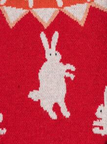 Flirla 大碼兔子&幾何圖案落肩袖套頭毛衣 - 紅色 - 查看 6